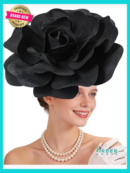 Large Flower Fascinator Headpiece Elegant Church Party Cocktail Hat Handmade main image 5